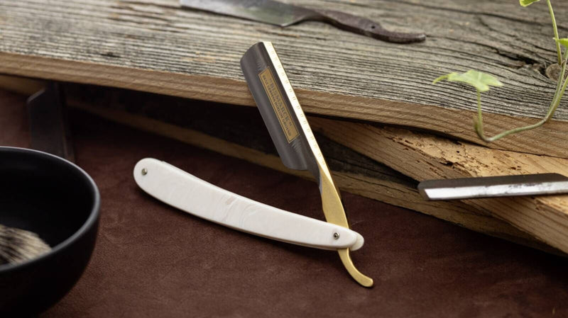 Dovo - "Bismarck" Straight Razor, Imitation Pearl Handle, Round Point, 6/8" - New England Shaving Company