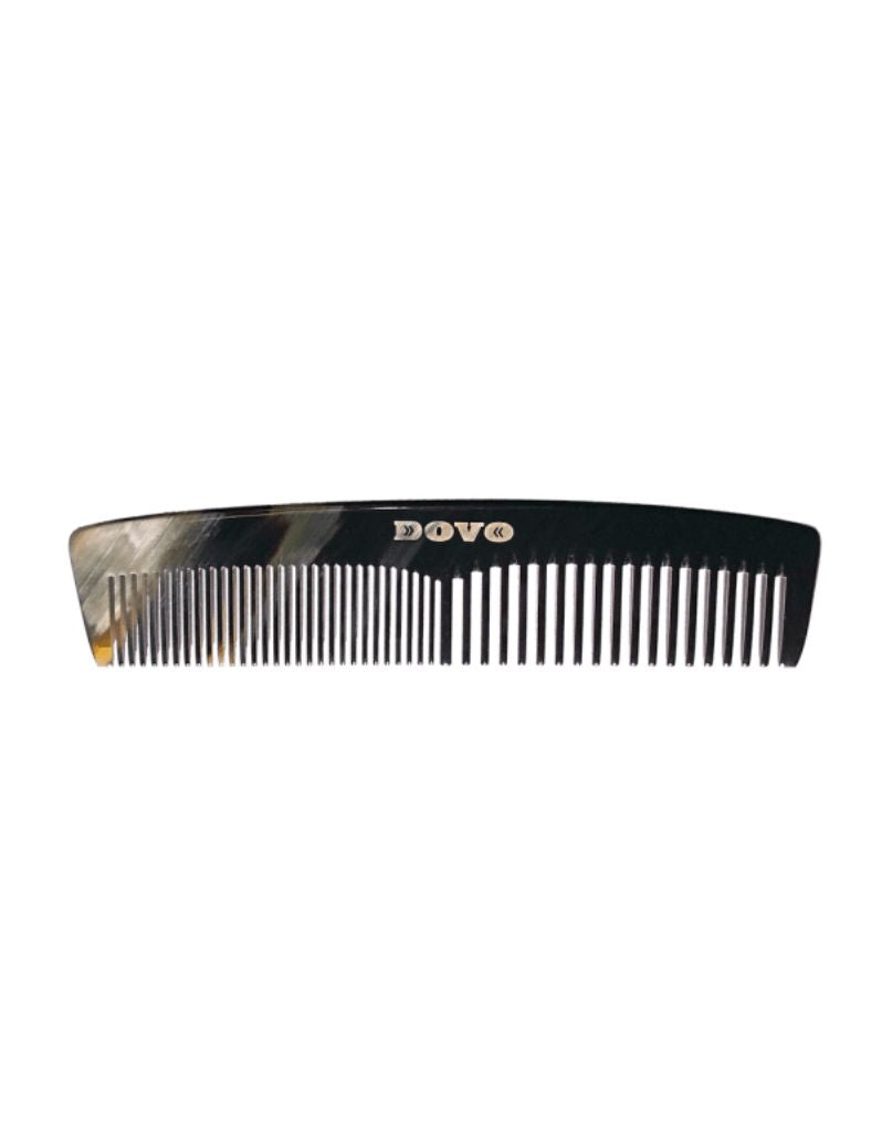 Dovo pocket comb made from natural horn, handcrafted in Germany, with fine and coarse teeth and a unique organic color pattern