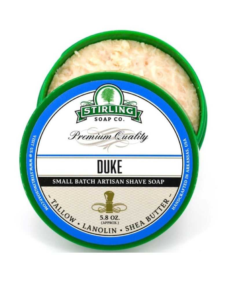duke shave soap by stirling with spicy floral and woody scent in tallow base for classic smooth wet shaving