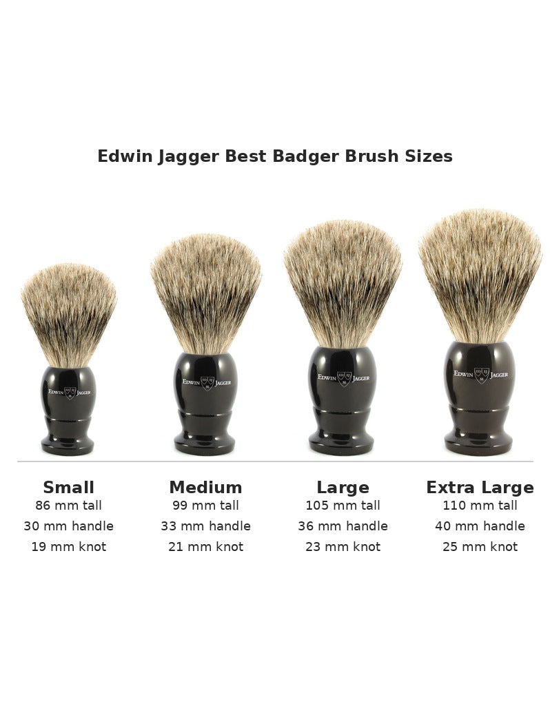 Edwin Jagger Best Badger English shaving brush size comparison, Small to Extra Large