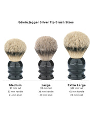 Edwin Jagger Silver Tip Badger English shaving brush size comparison, Medium to Extra Large