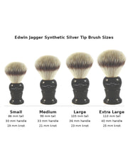 Edwin Jagger Synthetic Silver Tip English shaving brush size comparison, Small to Extra Large
