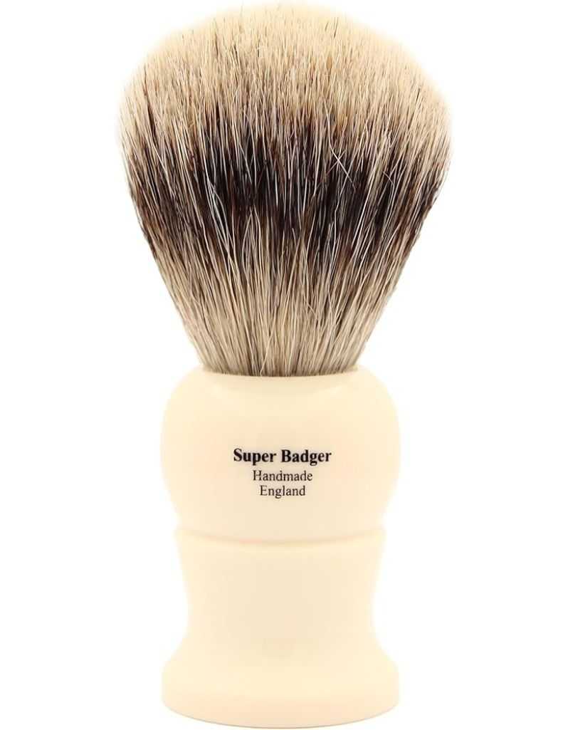 English Super Badger Shaving Brush with Medium Imitation Ivory Handle – Made in England