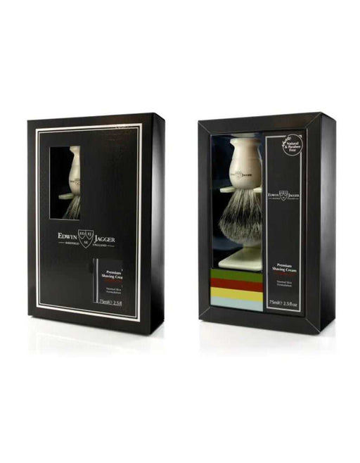 Edwin Jagger Imitation Ivory Shaving Brush and Cream Gift Set - Sandalwood
