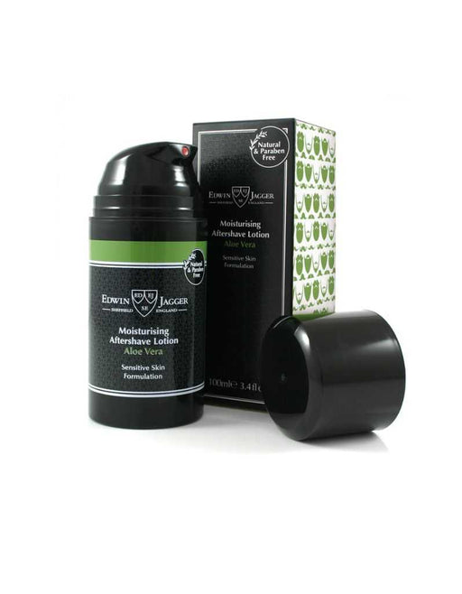 Edwin Jagger Aloe Vera moisturizing aftershave lotion with packaging on a white background