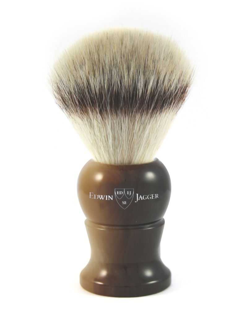 Edwin Jagger - 9EJ282SYNST English Shaving Brush, Imitation Light Horn with Synthetic Silver Tip Fiber, Small