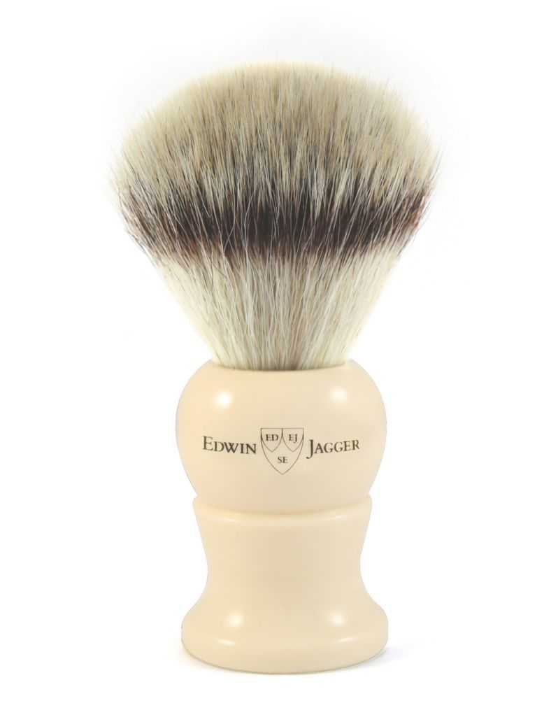 Edwin Jagger - 9EJ287SYNST English Shaving Brush, Imitation Ivory with Synthetic Silver Tip Fiber, Small