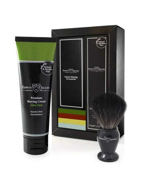Edwin Jagger Aloe Vera shaving cream tube and brush in a gift box
