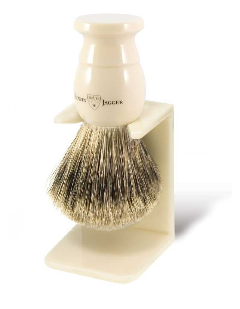 Edwin Jagger - 1EJ877SDS English Shaving Brush with Drip Stand, Imitation Ivory with Best Badger, Medium