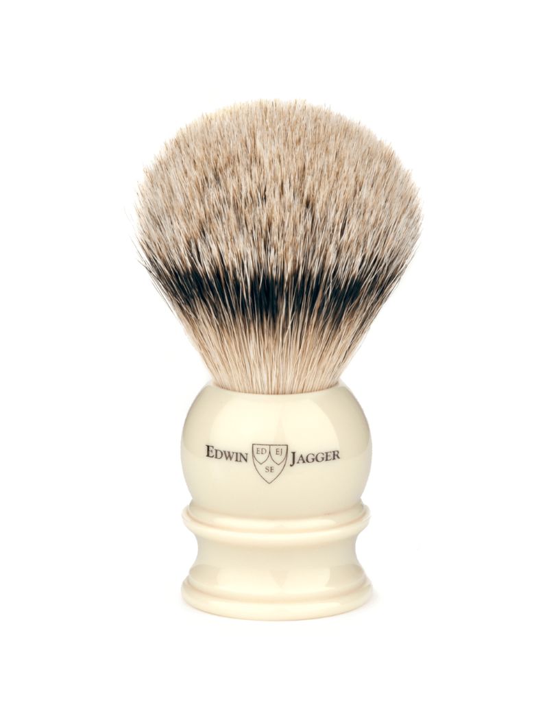 Edwin Jagger - 3EJ467 English Shaving Brush, Imitation Ivory with Silver Tip Badger, Large - New England Shaving Company