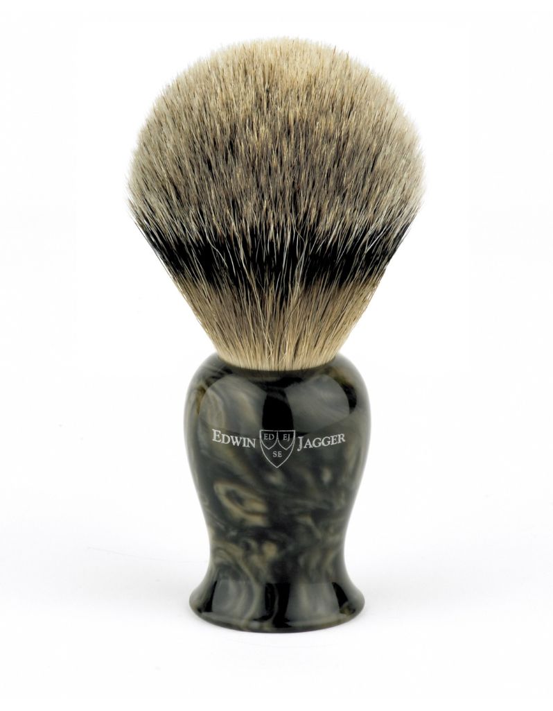 Edwin Jagger - BMPSBBB Plaza Imitation Black Marble Best Badger Shaving Brush, Medium - New England Shaving Company
