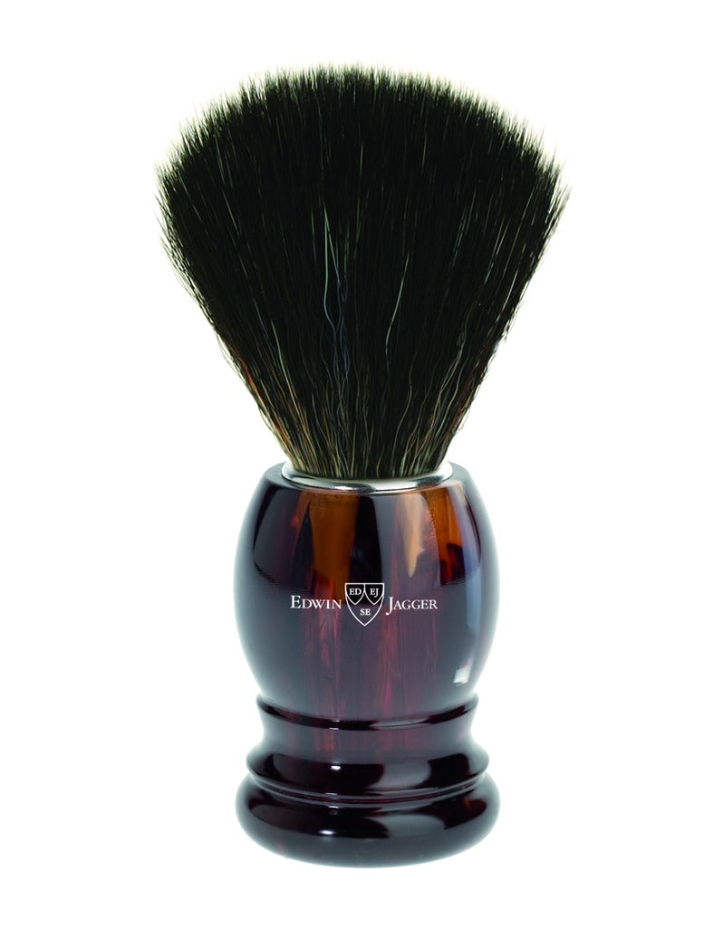 Edwin Jagger black synthetic shaving brush with Imitation Tortoise Shell handle