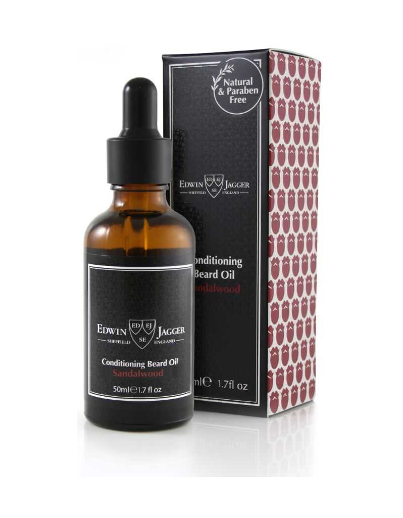 Bottle of Edwin Jagger Sandalwood Beard Oil for softening and conditioning facial hair