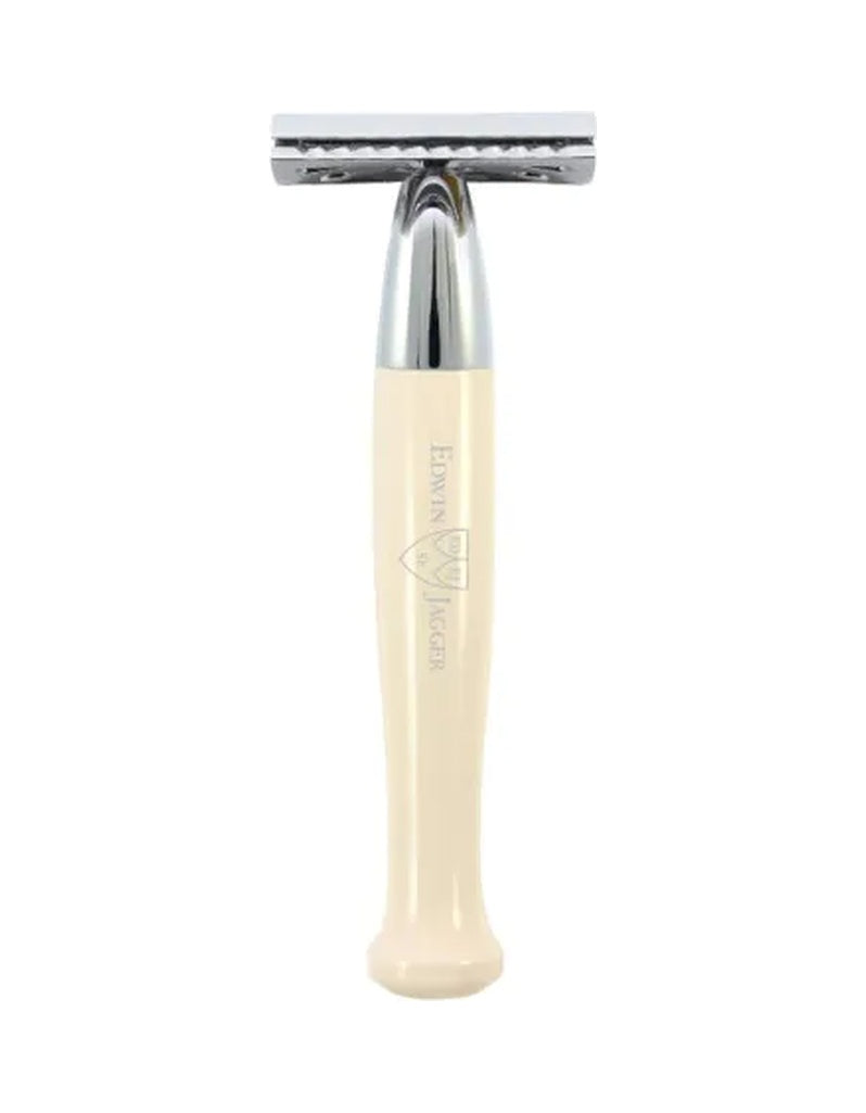 Edwin Jagger Diffusion double edge safety razor with imitation ivory handle, chrome trim and closed comb head