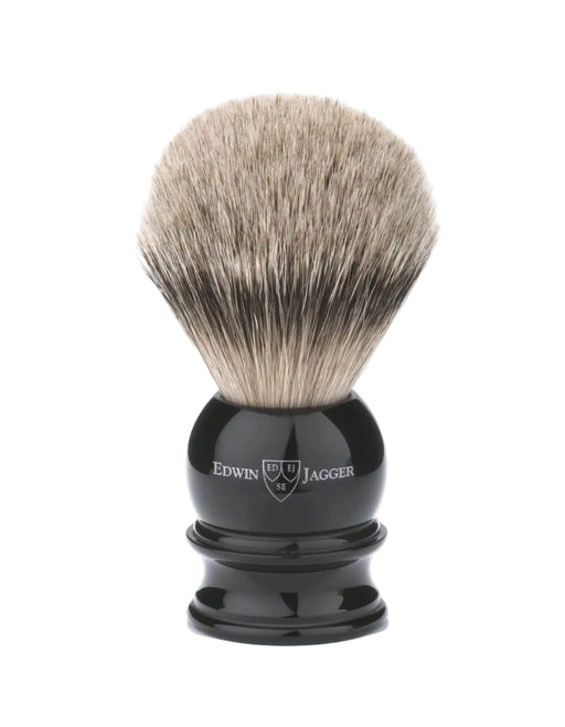 Edwin Jagger - 3EJ466 English Shaving Brush, Imitation Ebony with Silver Tip Badger, Large - New England Shaving Company