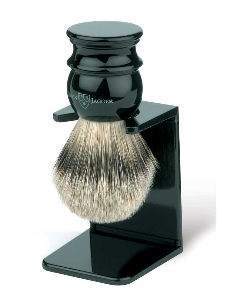 Edwin Jagger - 3EJ466LDS English Shaving Brush with Drip Stand, Imitation Ebony with Silver Tip Badger, Large
