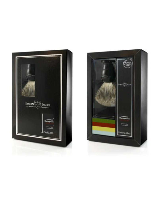 Edwin Jagger Imitation Ebony Shaving Brush with drip stand and Cream Gift Set - Sandalwood
