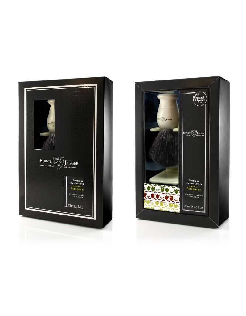 Edwin Jagger Imitation Ivory Synthetic Brush Gift Set – Limes & Pomegranate