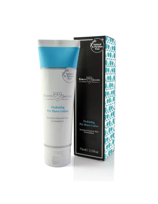 Tube of Edwin Jagger hydrating pre-shave lotion with packaging on a white background