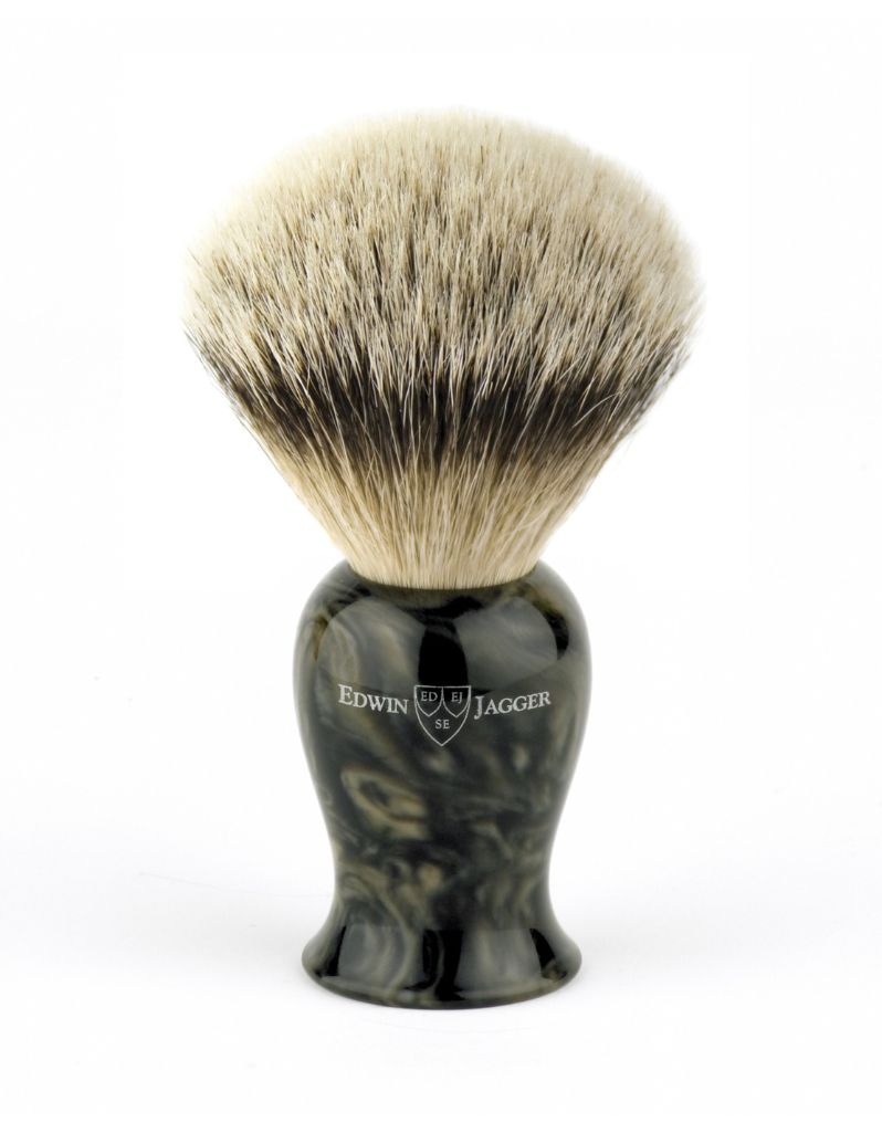 Edwin Jagger Plaza Imitation Black Marble Silver Tip Badger Shaving Brush