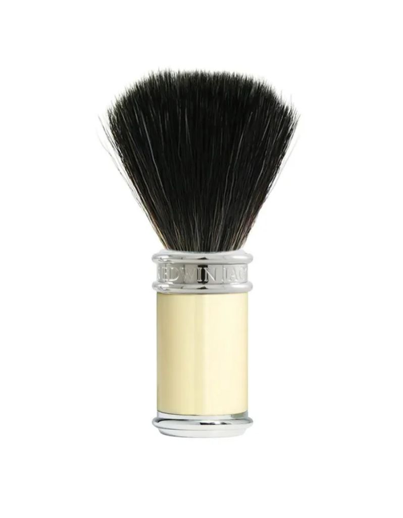 Edwin Jagger black synthetic shaving brush with imitation ivory and chrome handle