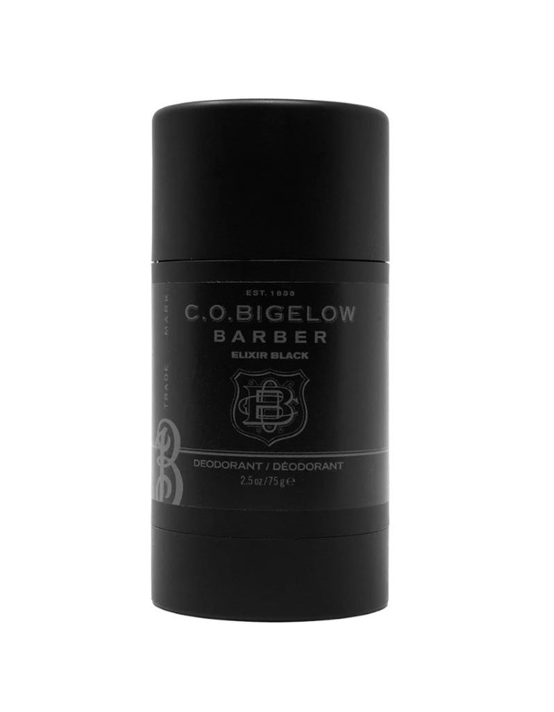 C.O. Bigelow Elixir Black Deodorant Stick with bold scent of agarwood, amber, musk, and vanilla