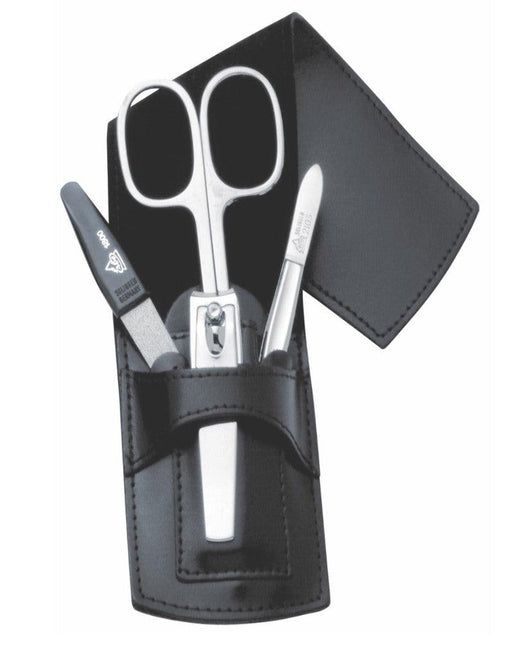 Erbe Solingen 4-Piece Manicure Set, Smooth Leather, Black Tuck-in Flap Case - New England Shaving Company