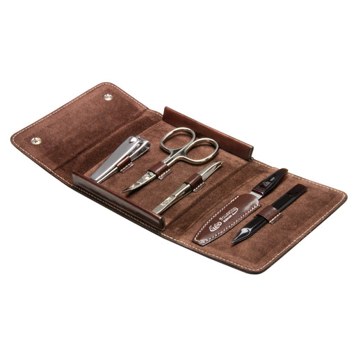 Erbe Solingen 5-Piece Manicure Set, Smooth Leather, Brown Snap Case - New England Shaving Company