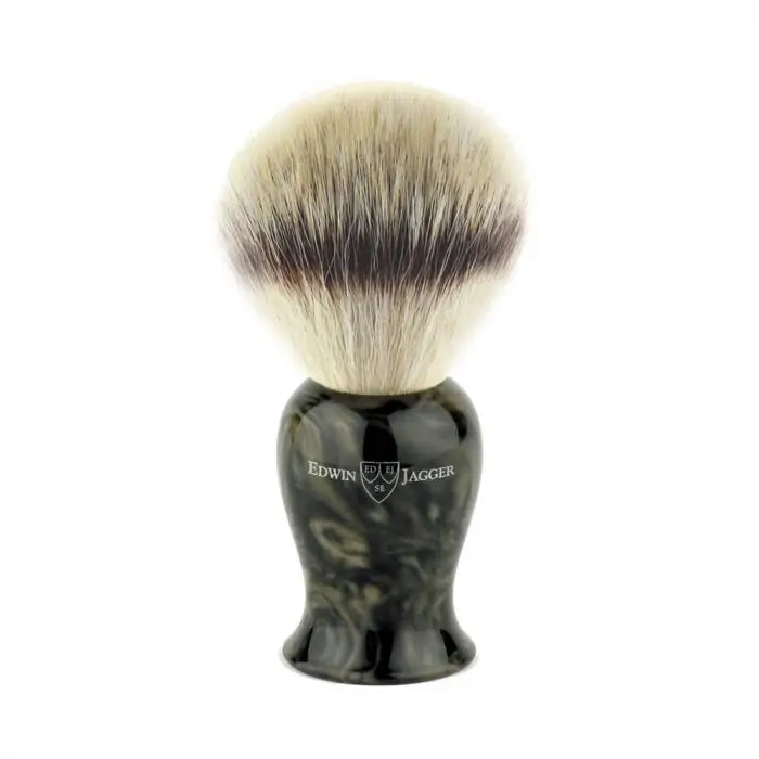 Edwin Jagger - BMPSBSYNST Plaza Imitation Black Marble Synthetic Silver Tip Shaving Brush, Medium - New England Shaving Company