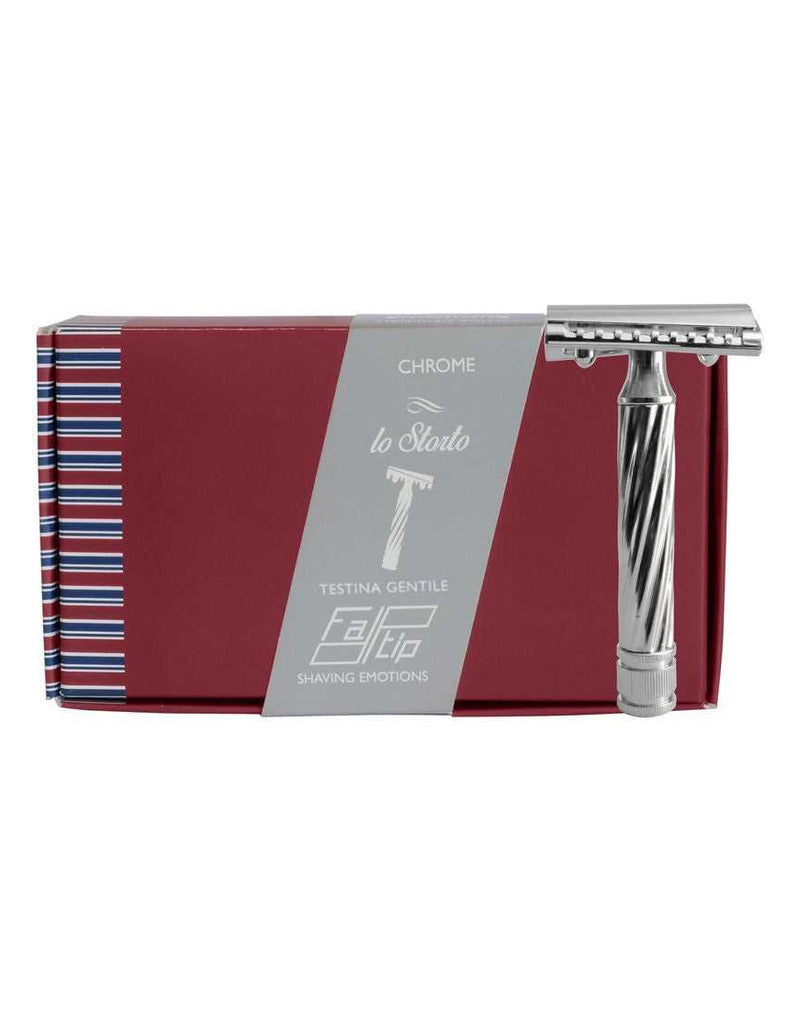 Fatip Lo Storto chrome double edge safety razor with its red box