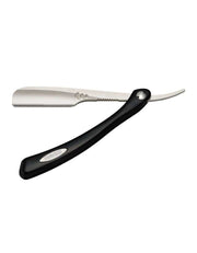Feather Artist Club SR Folding Razor with black folding handle and thick concave stainless steel head.