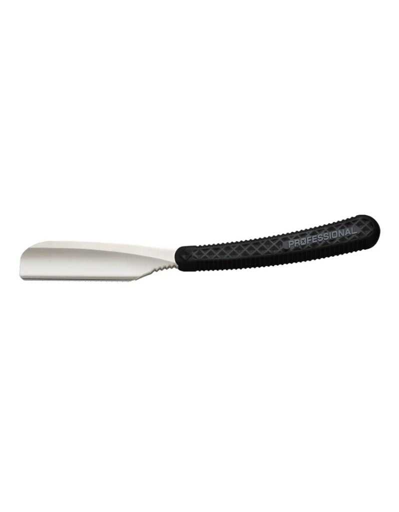 Feather Artist Club SR Straight Razor with silicone black resin handle and rounded stainless steel concave head.