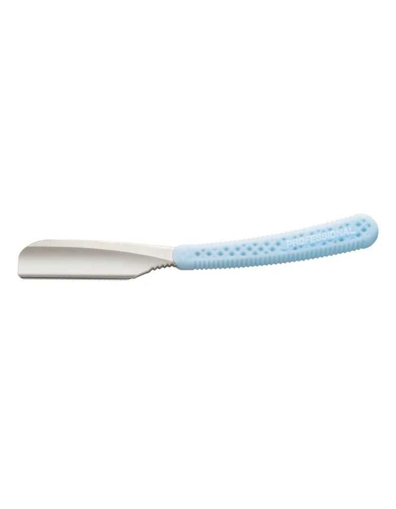 Feather Artist Club SR Straight Razor with silicone blue resin handle and rounded stainless steel concave head.