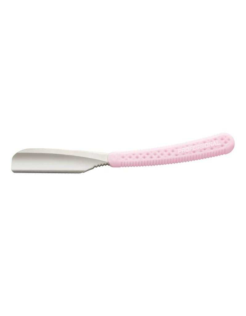 Feather Artist Club SR Straight Razor with silicone pink resin handle and rounded stainless steel concave head.
