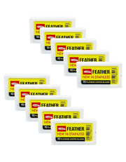 Feather Hi-Stainless double edge razor blade box with yellow packaging