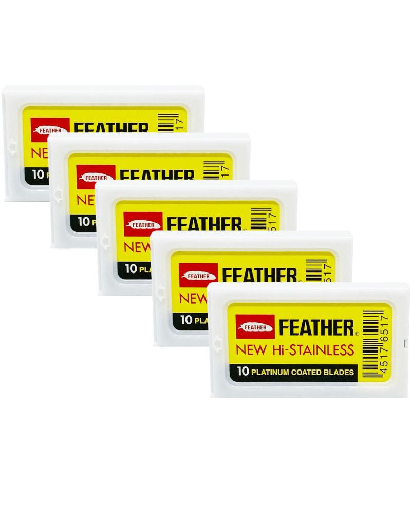 Multiple packs of Feather Hi-Stainless platinum coated razor blades