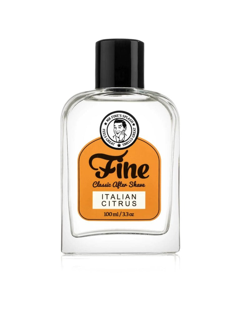 Italian Citrus aftershave by Fine in a 100ml clear glass bottle with black cap and orange label