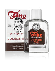 Fine L'Orange Noir Classic After Shave 100ml bottle with brown and orange label in front of its retail box