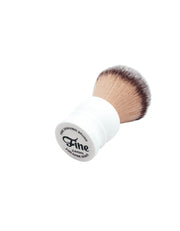 Bottom of the white Fine Stout shaving brush handle showing the Fine logo and 24mm knot size
