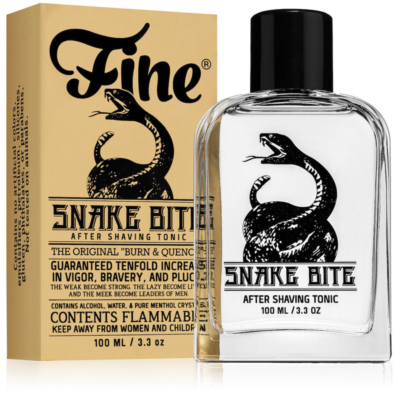 Fine Snake Bite After Shaving Tonic 100ml with extreme menthol, fragrance-free splash for intense cooling and burn