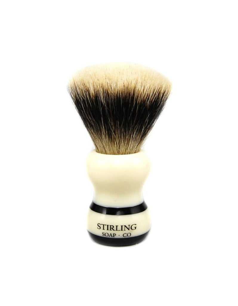 Stirling Soap Co. finest badger brush with 24mm fan knot and black striped handle