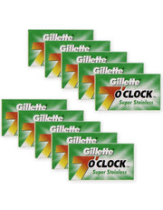 Ten Gillette 7 O'Clock Super Stainless double edge razor blade packs, 50 blades total