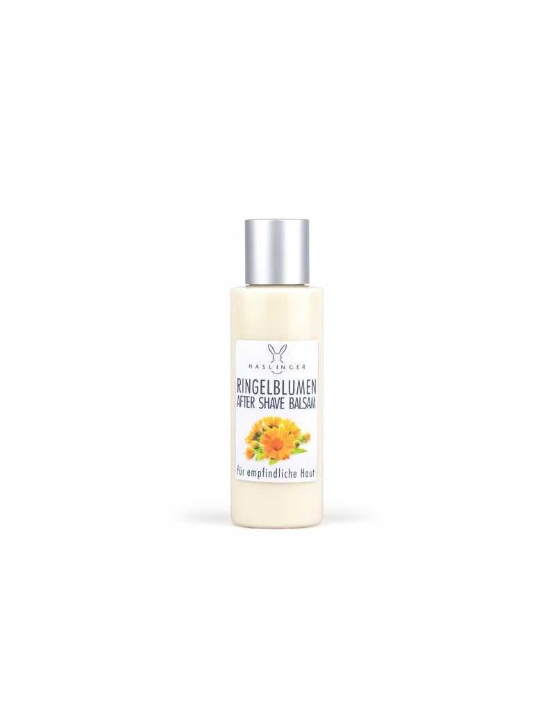 Haslinger Calendula After Shave Balsam with calendula flowers and creamy texture.