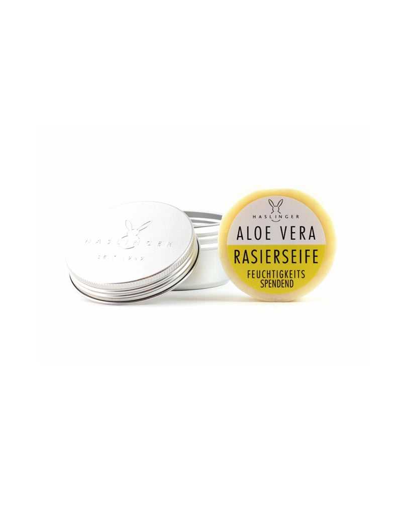 Haslinger Aloe Vera Shaving Soap in aluminium tin