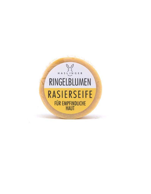 Haslinger Calendula Shaving Soap in an aluminium 
