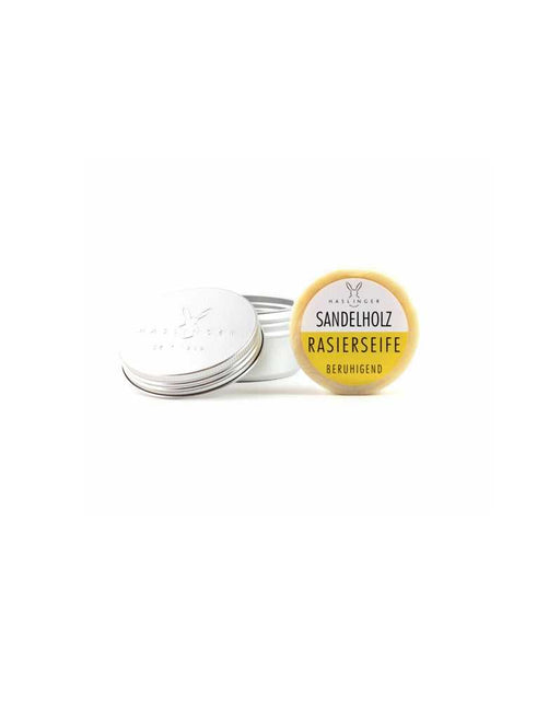 Haslinger Sandalwood Shaving Soap in aluminum tin