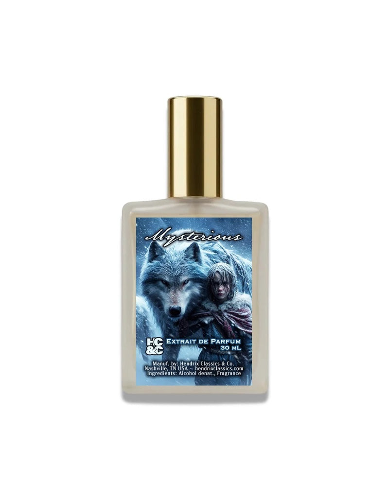 Hendrix Classics & Co. Mysterious Extrait de Parfum 30 ml bottle with a snowy wolf and child label