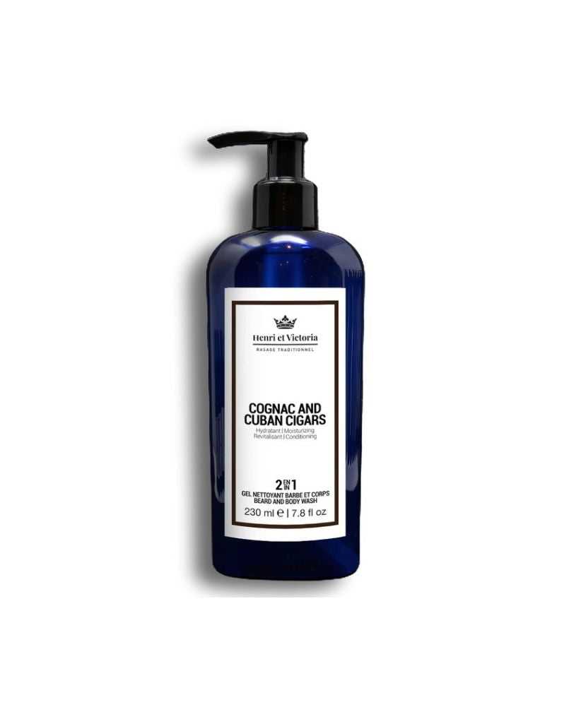 Henri Et Victoria body and beard wash in blue pump bottle