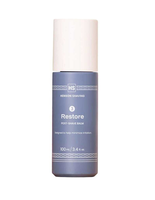 Henson Shaving Restore post-shave balm bottle on a white background