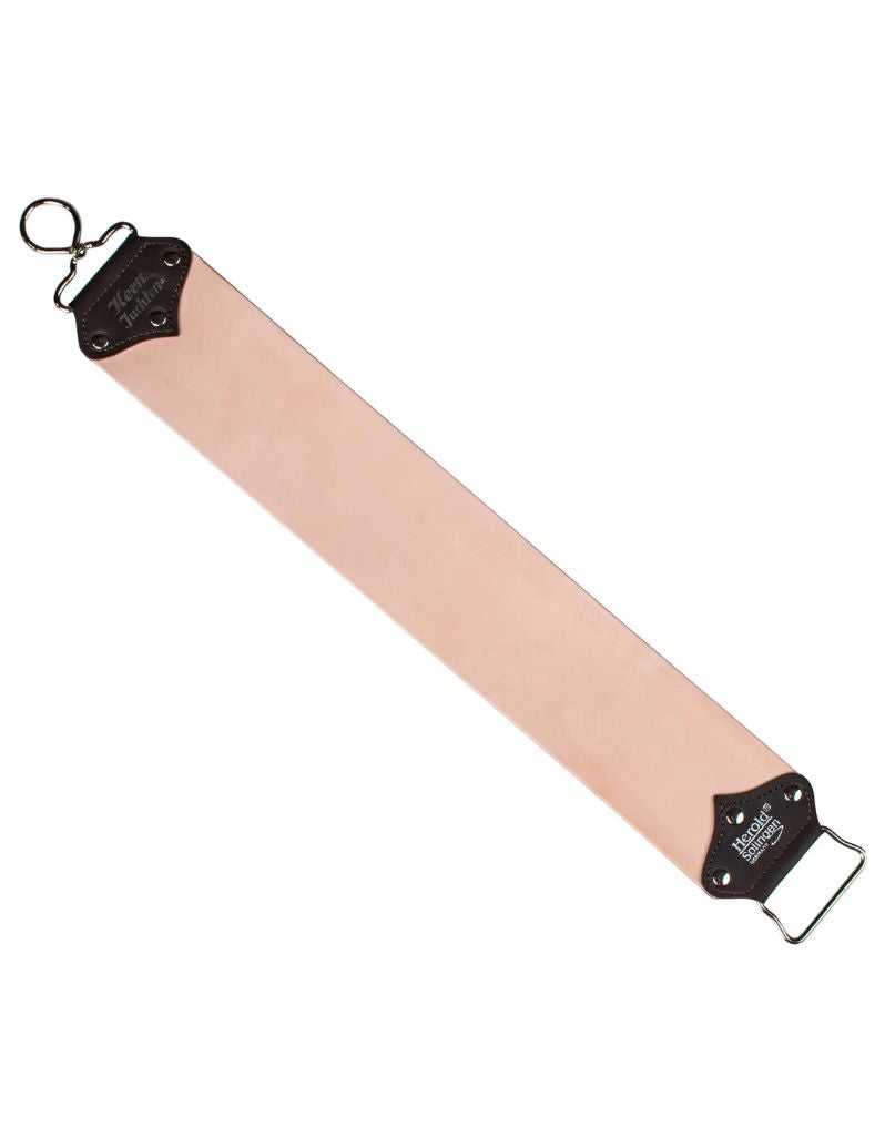Herold 180J extra wide leather razor strop with padded handle and nickel plated swivel, made in Germany